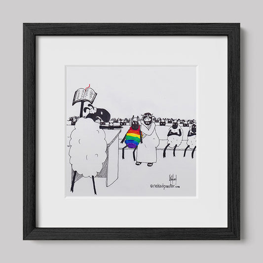 Jesus Covers the Rainbow Sheep's Ears Cartoon Print-Cartoons-nakedpastor