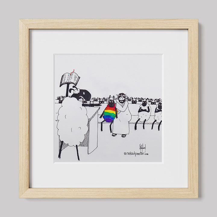 Jesus Covers the Rainbow Sheep's Ears Cartoon Print-Cartoons-nakedpastor