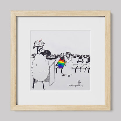 Jesus Covers the Rainbow Sheep's Ears Cartoon Print-Cartoons-nakedpastor