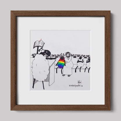 Jesus Covers the Rainbow Sheep's Ears Cartoon Print-Cartoons-nakedpastor