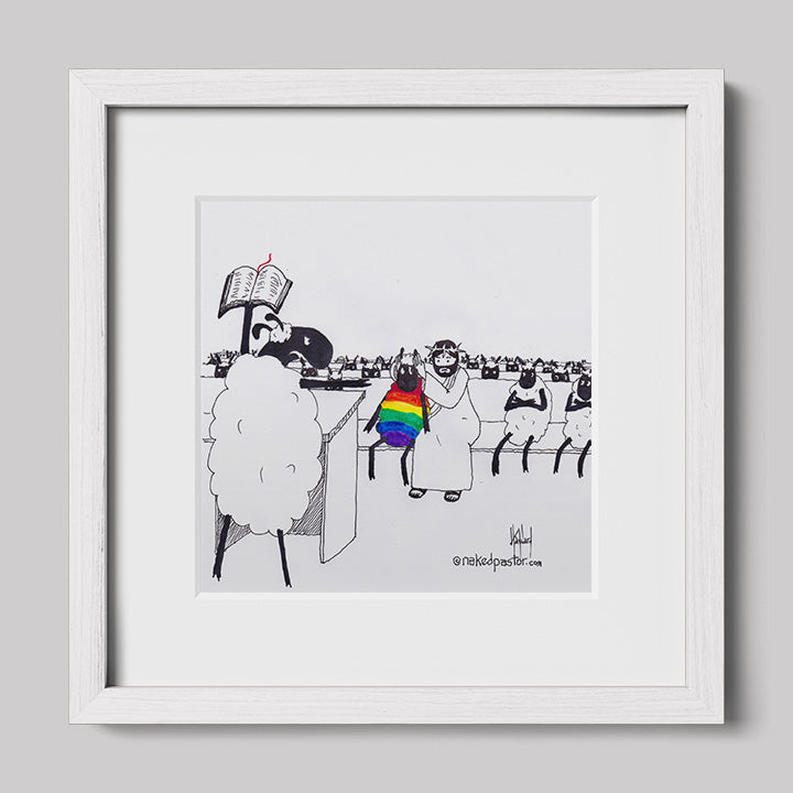 Jesus Covers the Rainbow Sheep's Ears Cartoon Print-Cartoons-nakedpastor