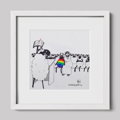 Jesus Covers the Rainbow Sheep's Ears Cartoon Print-Cartoons-nakedpastor