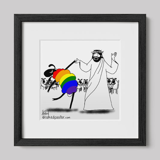 Jesus Dances with the LGBTQ Sheep Print-Cartoon Print-nakedpastor
