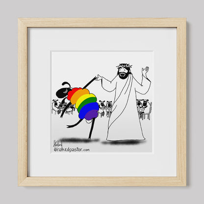 Jesus Dances with the LGBTQ Sheep Print-Cartoon Print-nakedpastor