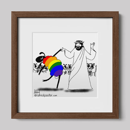 Jesus Dances with the LGBTQ Sheep Print-Cartoon Print-nakedpastor