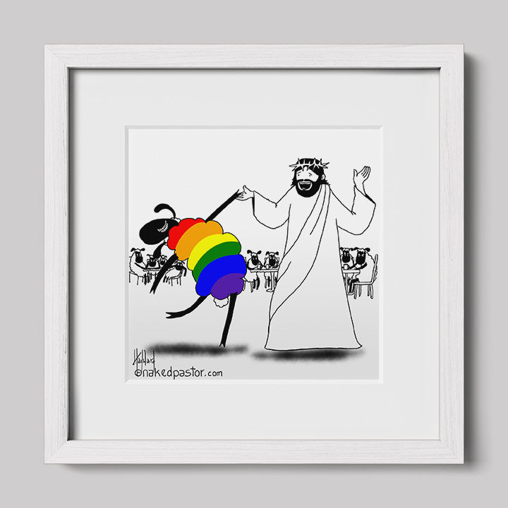 Jesus Dances with the LGBTQ Sheep Print-Cartoon Print-nakedpastor