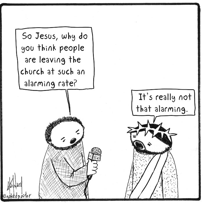 Leaving Church at an Alarming Rate Digital Cartoon - by nakedpastor