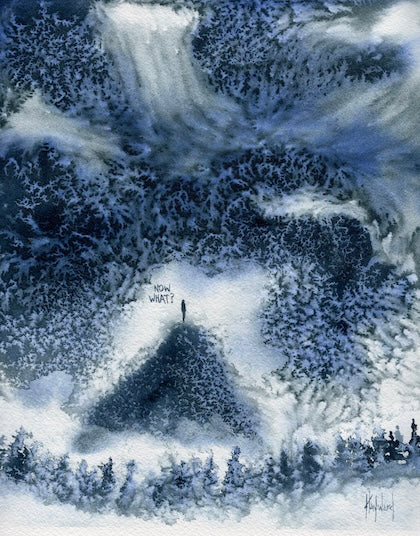Now What? Original Indigo Watercolour on Paper-Painting-nakedpastor