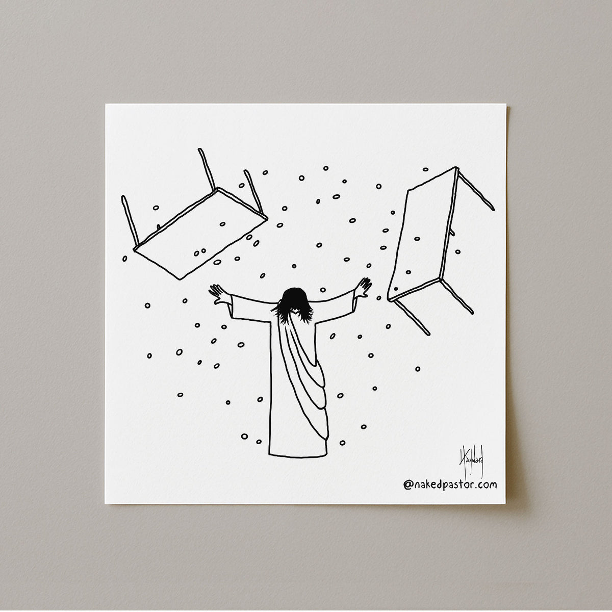 Jesus Overturning Print-Cartoons-nakedpastor
