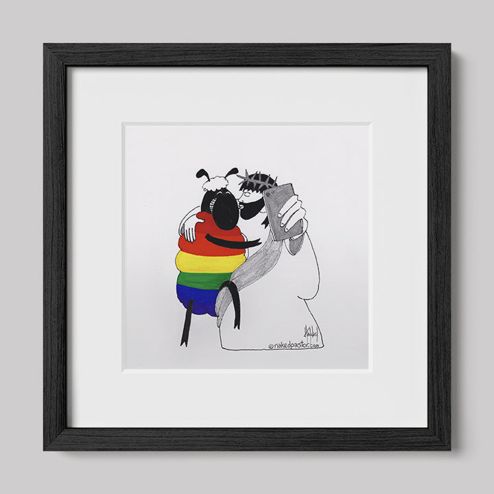 Jesus and the Rainbow Sheep Selfie Print-Cartoons-nakedpastor