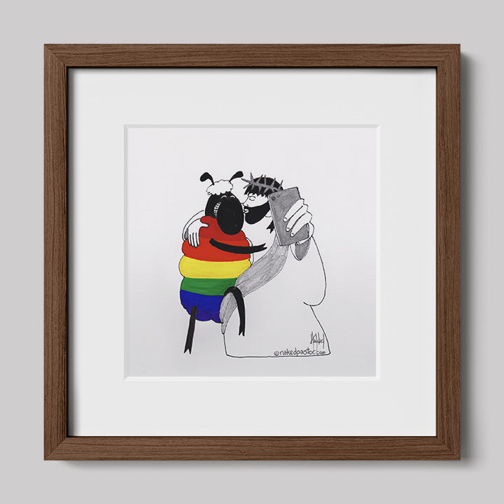 Jesus and the Rainbow Sheep Selfie Print-Cartoons-nakedpastor