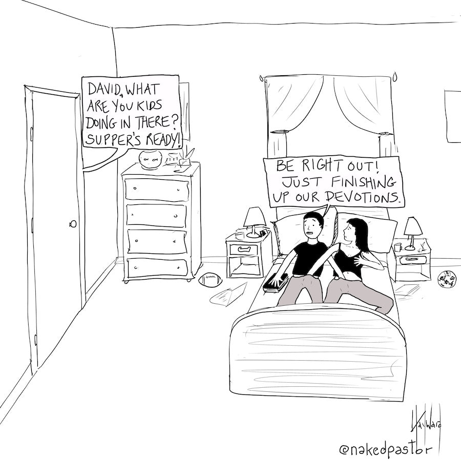 Finishing Up Our Devotions Digital Cartoon - by nakedpastor