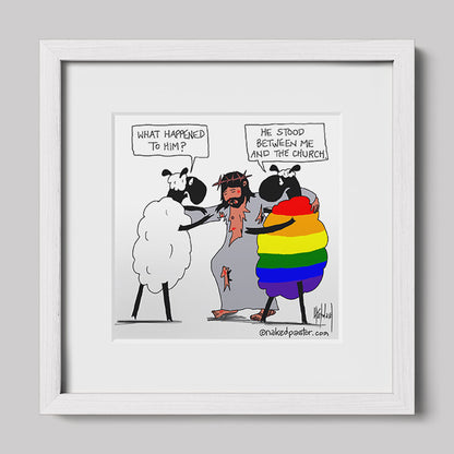 He Stood Between Me and the Church Cartoon Print-Cartoons-nakedpastor