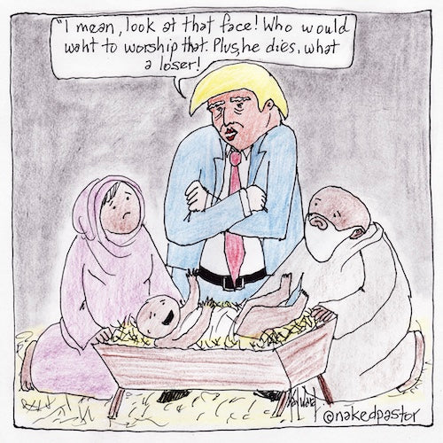 Trump at Nativity Scene Digital Cartoon