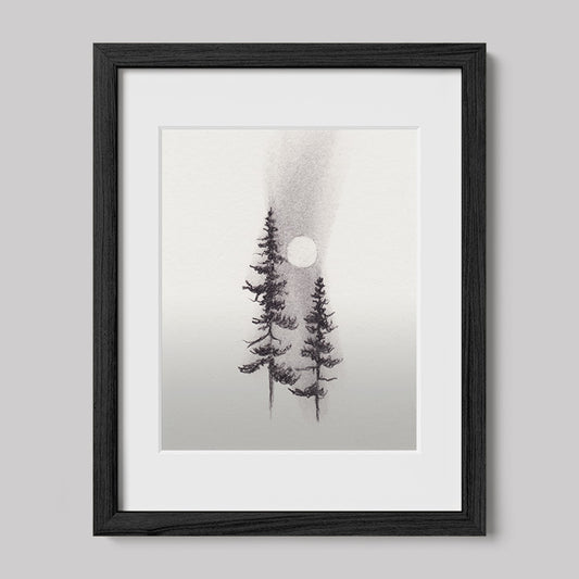 Two Pines Charcoal Drawing Print-Drawings-nakedpastor