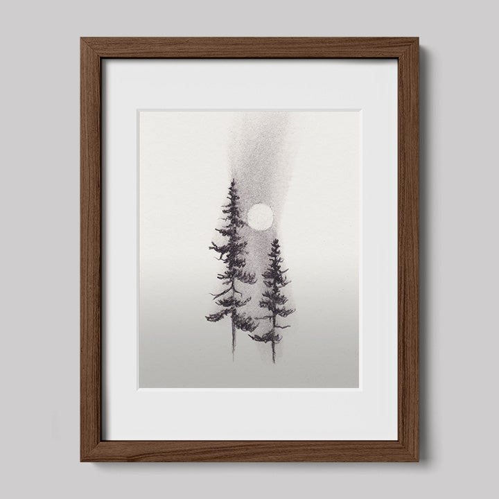 Two Pines Charcoal Drawing Print