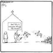 Why is Everyone Leaving the Church Digital Cartoon - by nakedpastor
