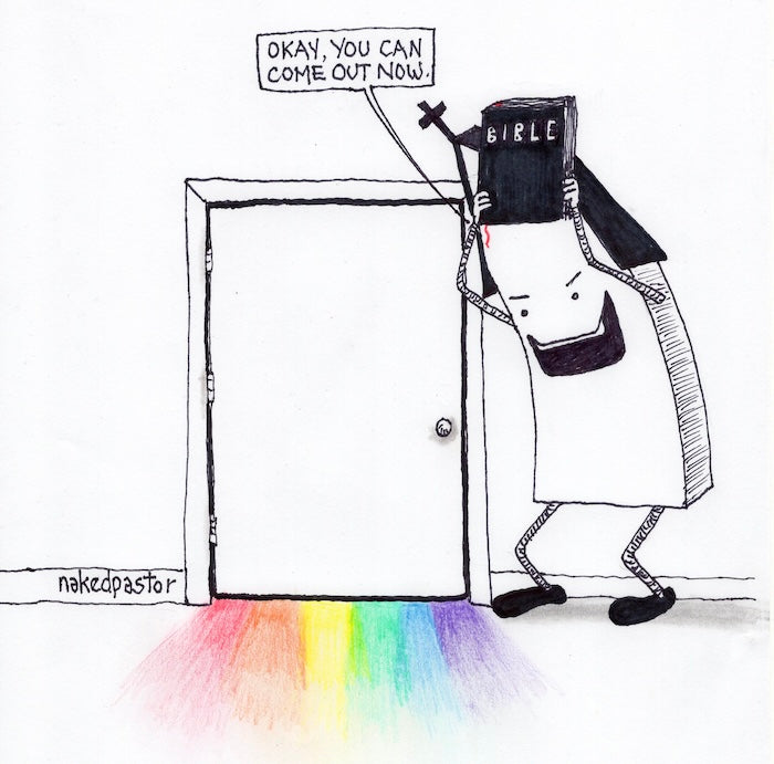 You Can Come Out Now Original Cartoon Drawing-Cartoons-nakedpastor