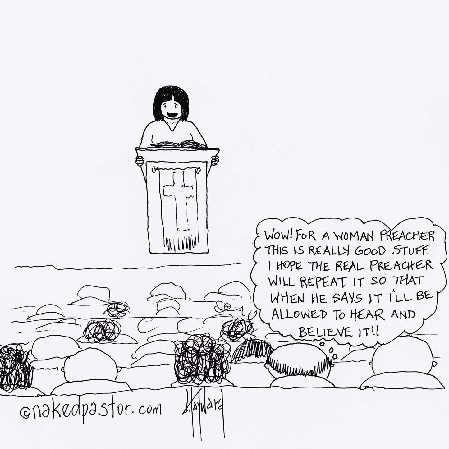 Woman Preacher Digital Cartoon
