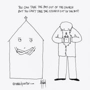 Boy Out of the Church Digital Cartoon - by nakedpastor