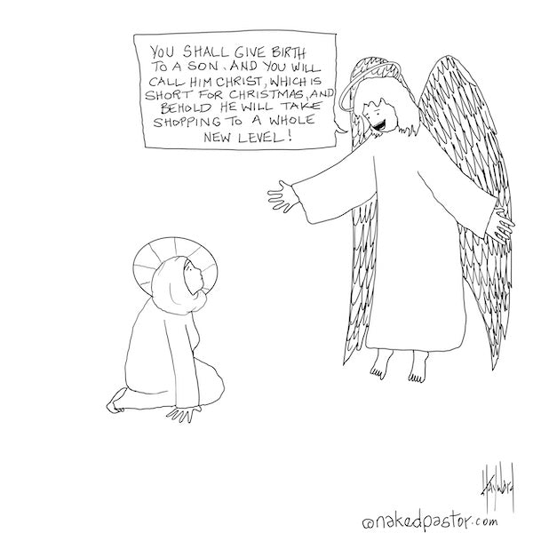 Christ, Christmas, and Shopping Digital Cartoon - by nakedpastor