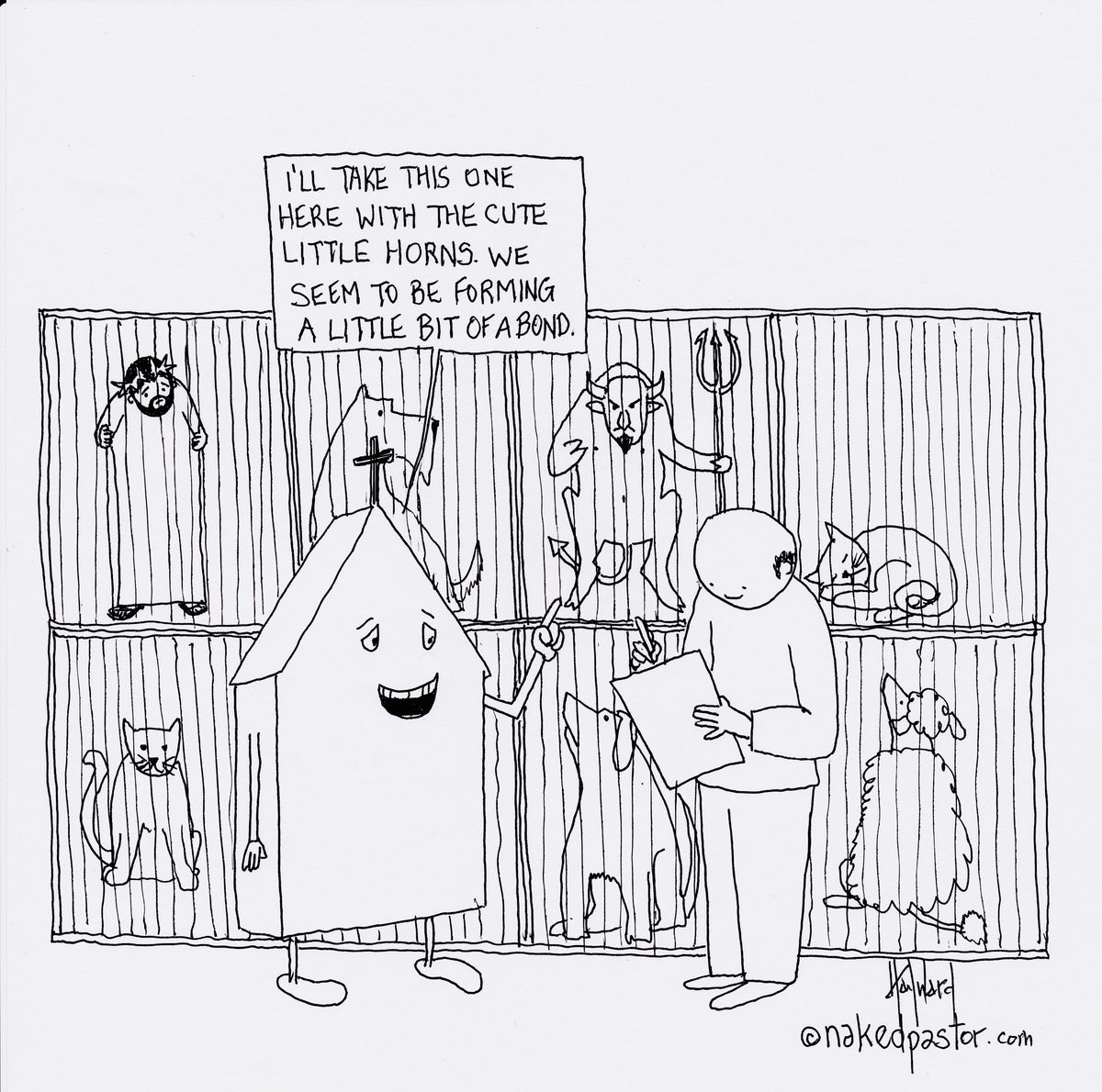 Church Picks Satan Digital Cartoon - by nakedpastor