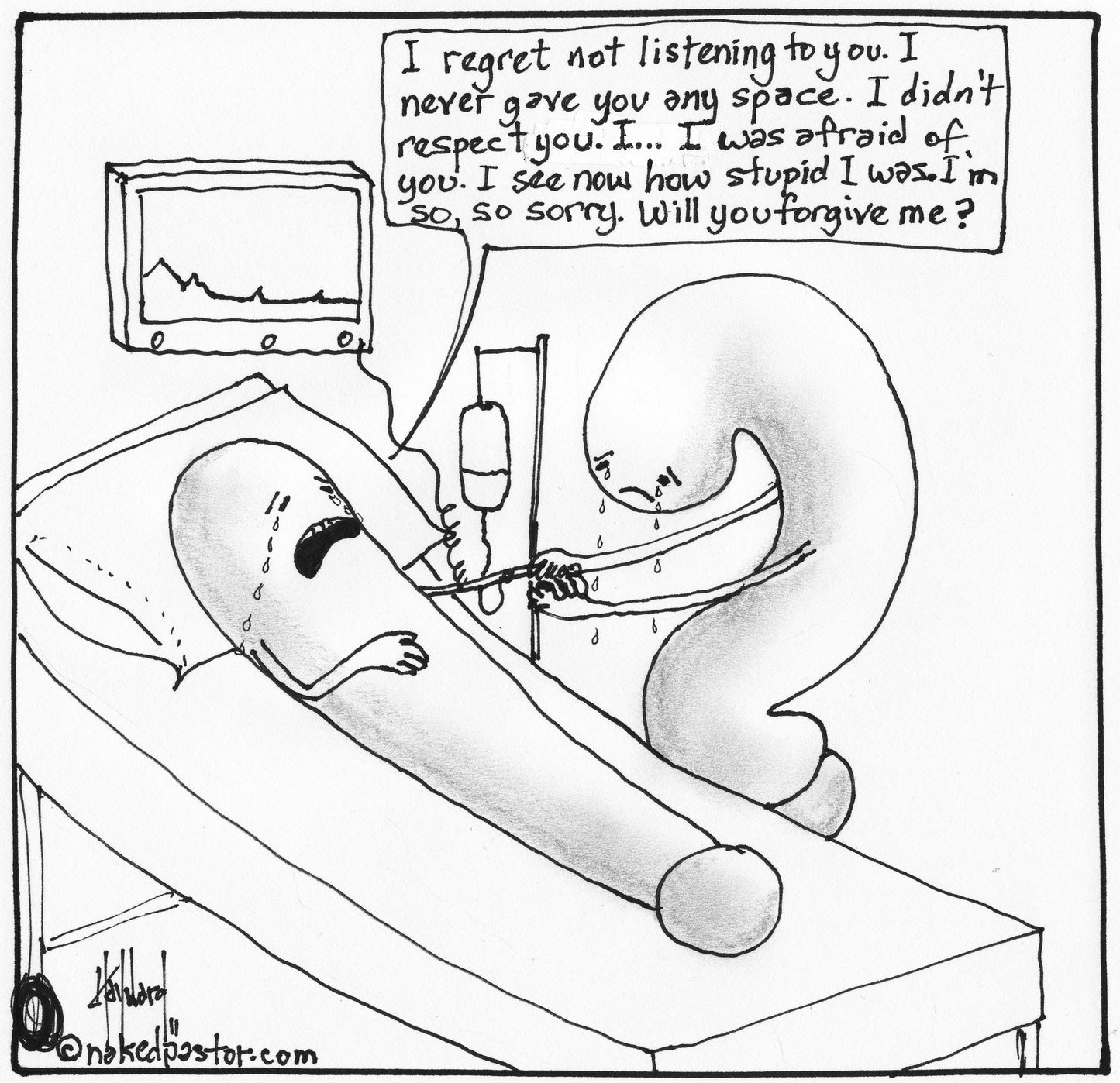 Deathbed Confession Digital Cartoon