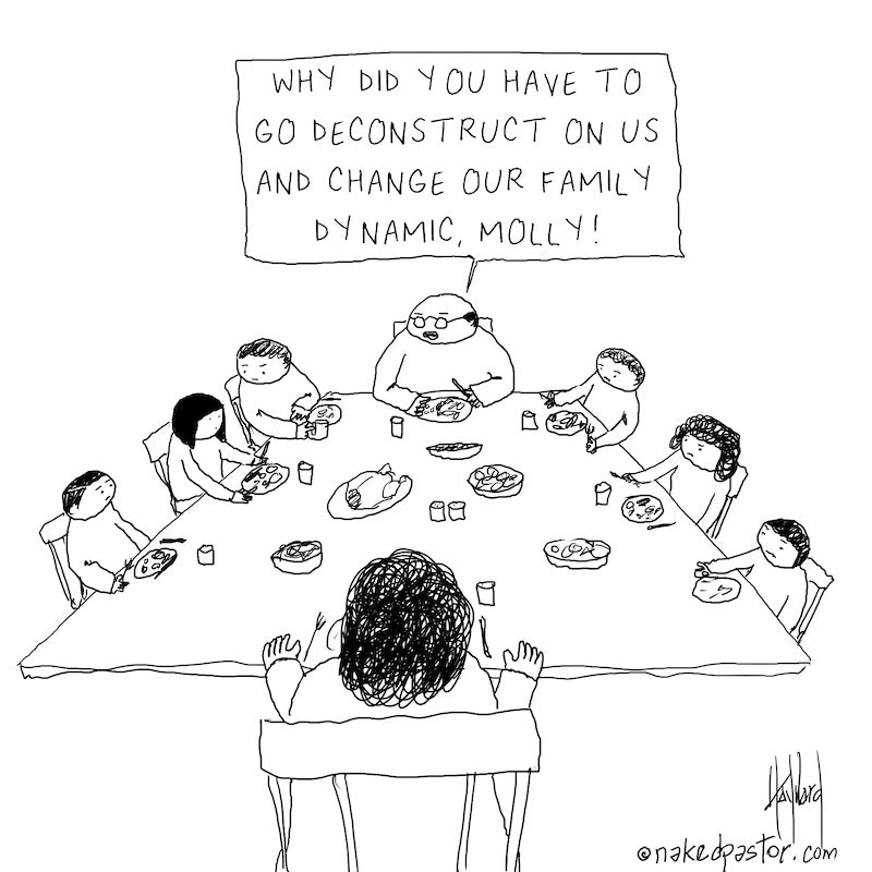 Cartoon called, 'Deconstruction and Family Dynamic'