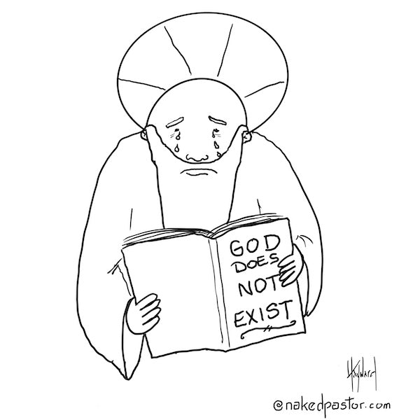 God Reads a Sad Book Digital Cartoon - by nakedpastor