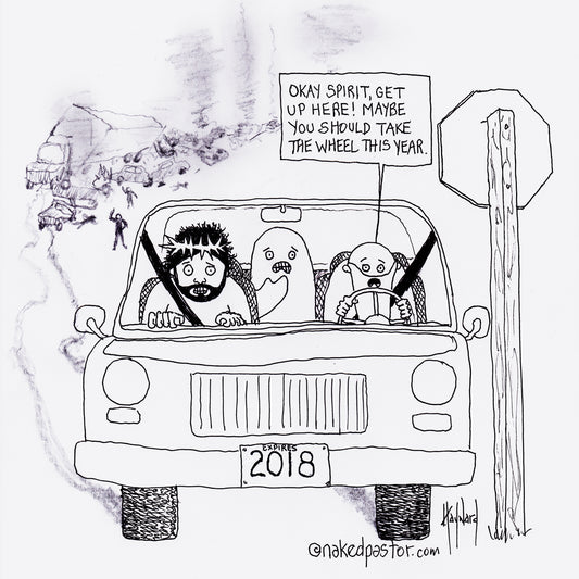 God Gives Up the Wheel Digital Cartoon