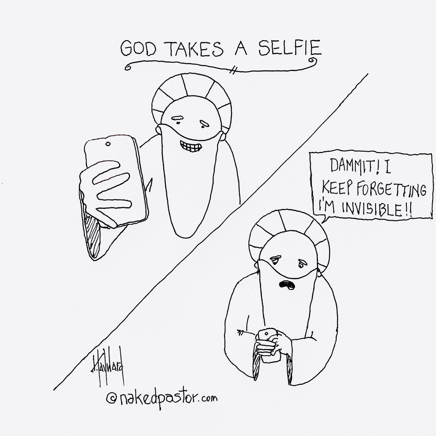 God Takes a Selfie Digital Cartoon