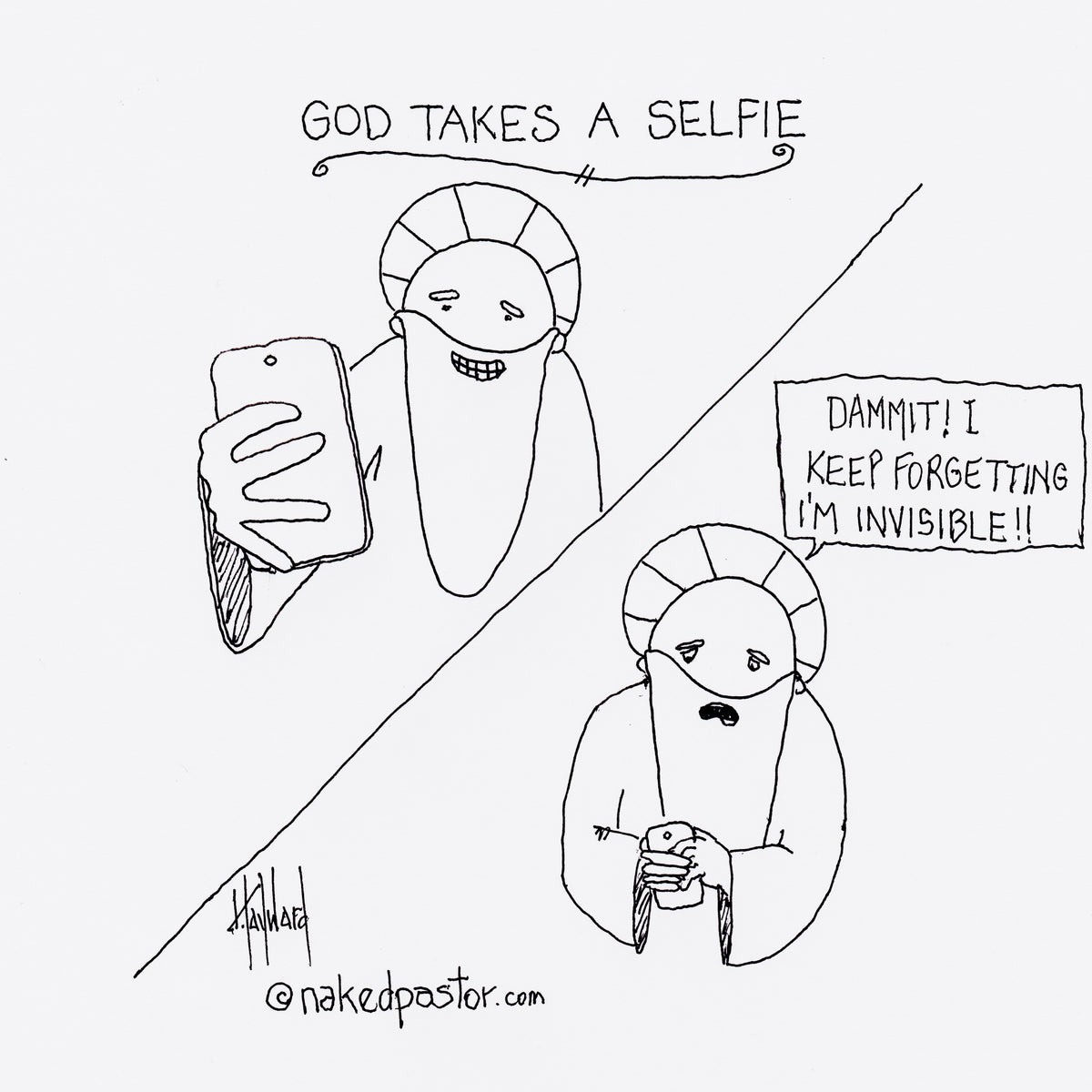God Takes a Selfie Digital Cartoon - by nakedpastor