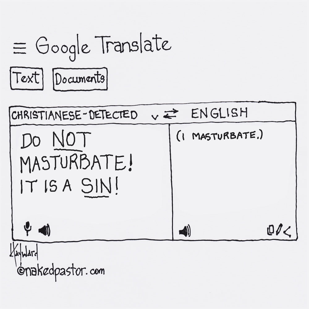 Google Translate "Masturbation is a Sin!" Digital Cartoon