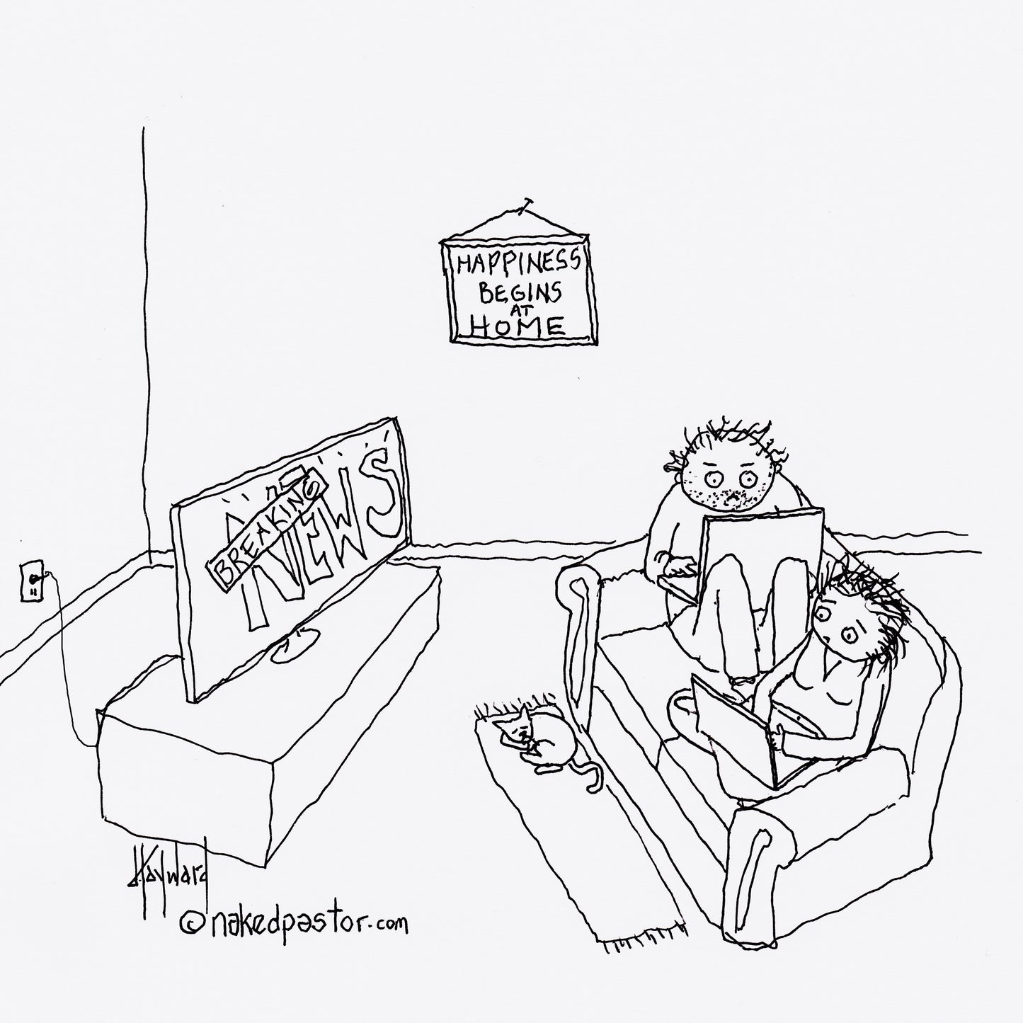 Happiness Begins at Home Digital Cartoon