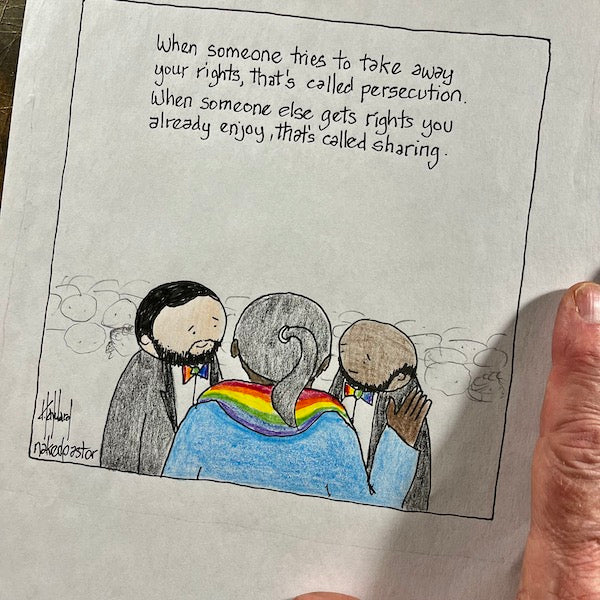 Sharing Equal Rights Original Cartoon Drawing