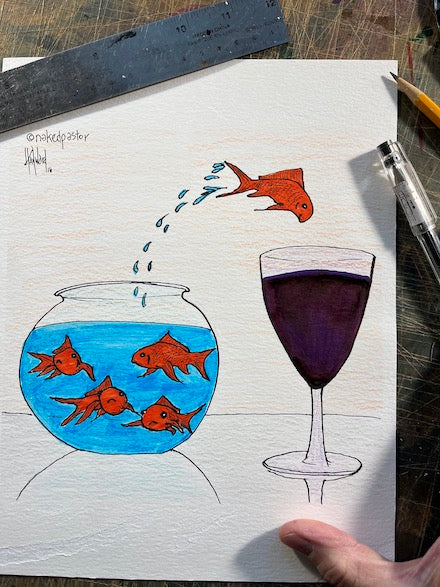 From Water to Wine Original Cartoon Drawing