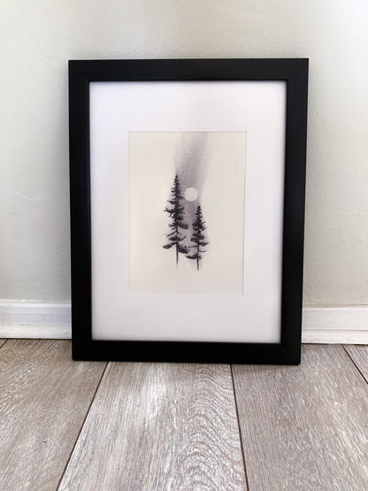 Two Pines Charcoal Drawing Print