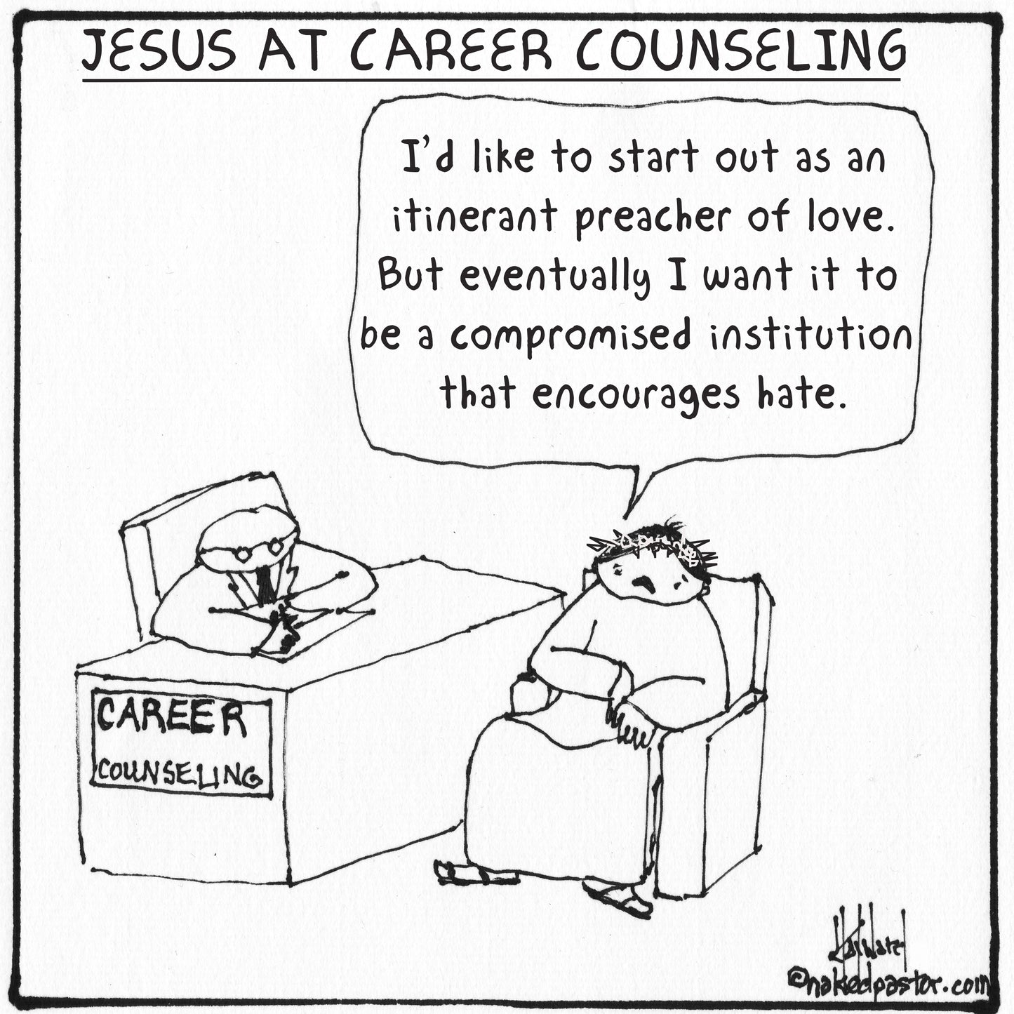 Jesus at Career Counseling Digital Cartoon