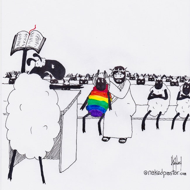 Jesus Covers the Rainbow Sheep's Ears Cartoon Print