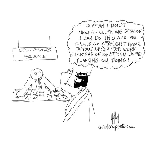 Jesus and Cell Phones Digital Cartoon