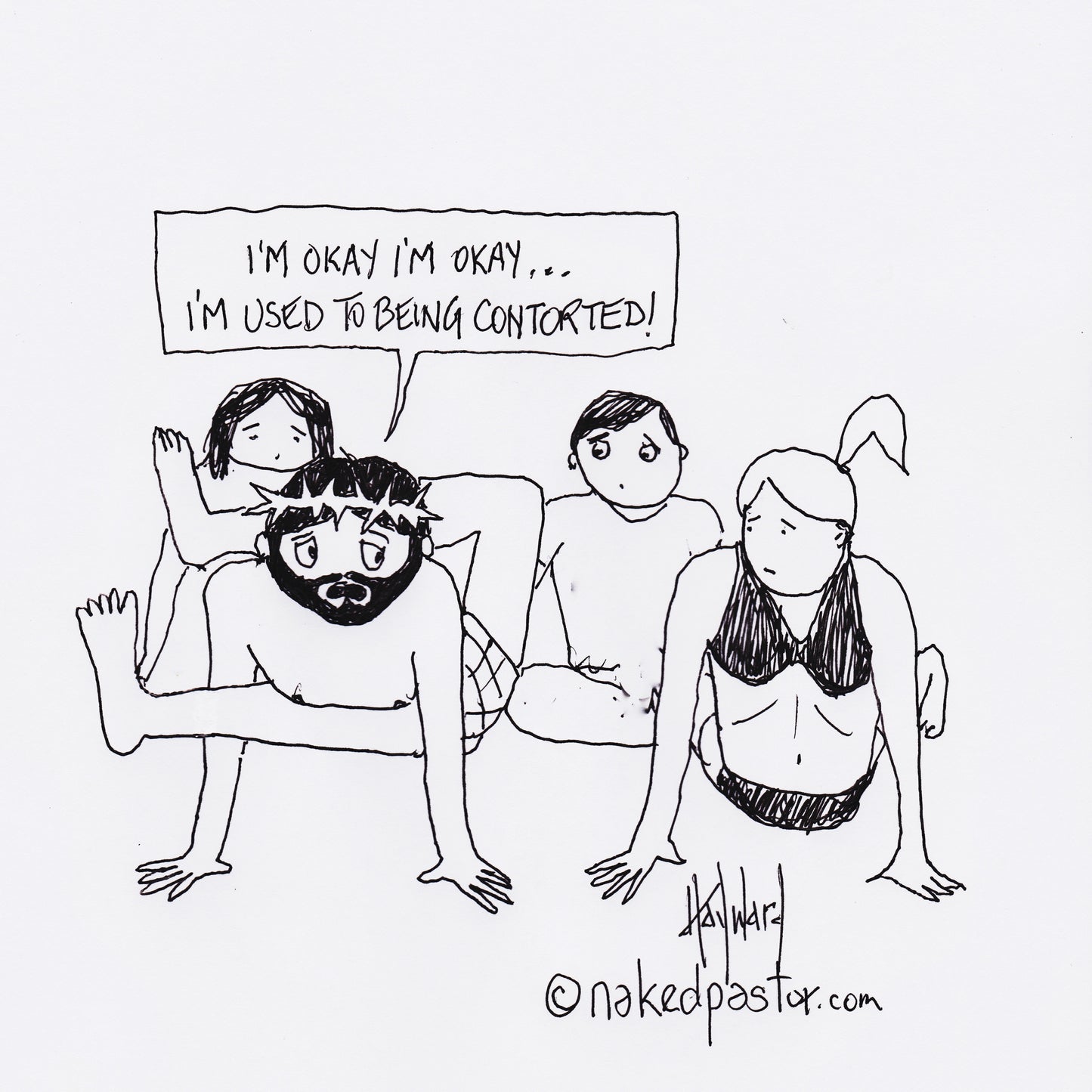 Jesus Does Yoga Digital Cartoon