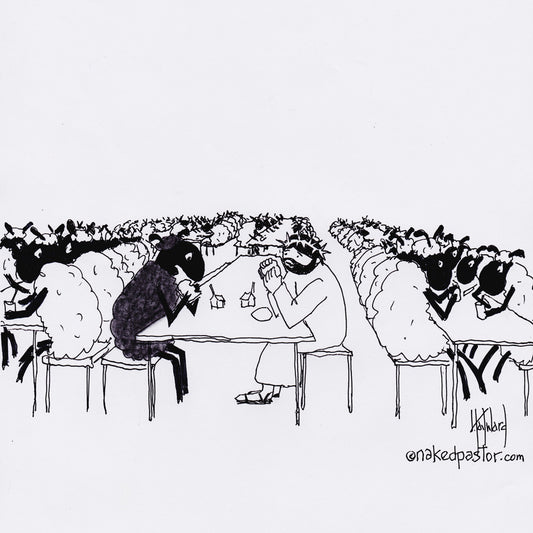 Jesus Eats with the Black Sheep Digital Cartoon