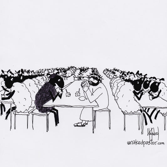 Jesus Eats with the Black Sheep Digital Cartoon - by nakedpastor