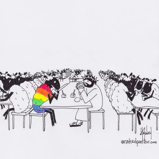 Jesus Eats with the LGBTQ Sheep Digital Cartoon - by nakedpastor