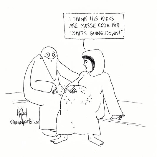 Jesus Kicks in the Womb Digital Cartoon