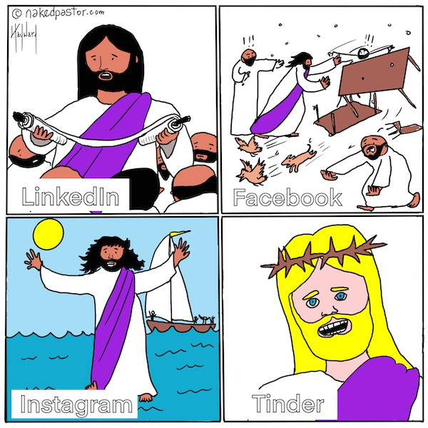 Jesus on Social Media Digital Cartoon