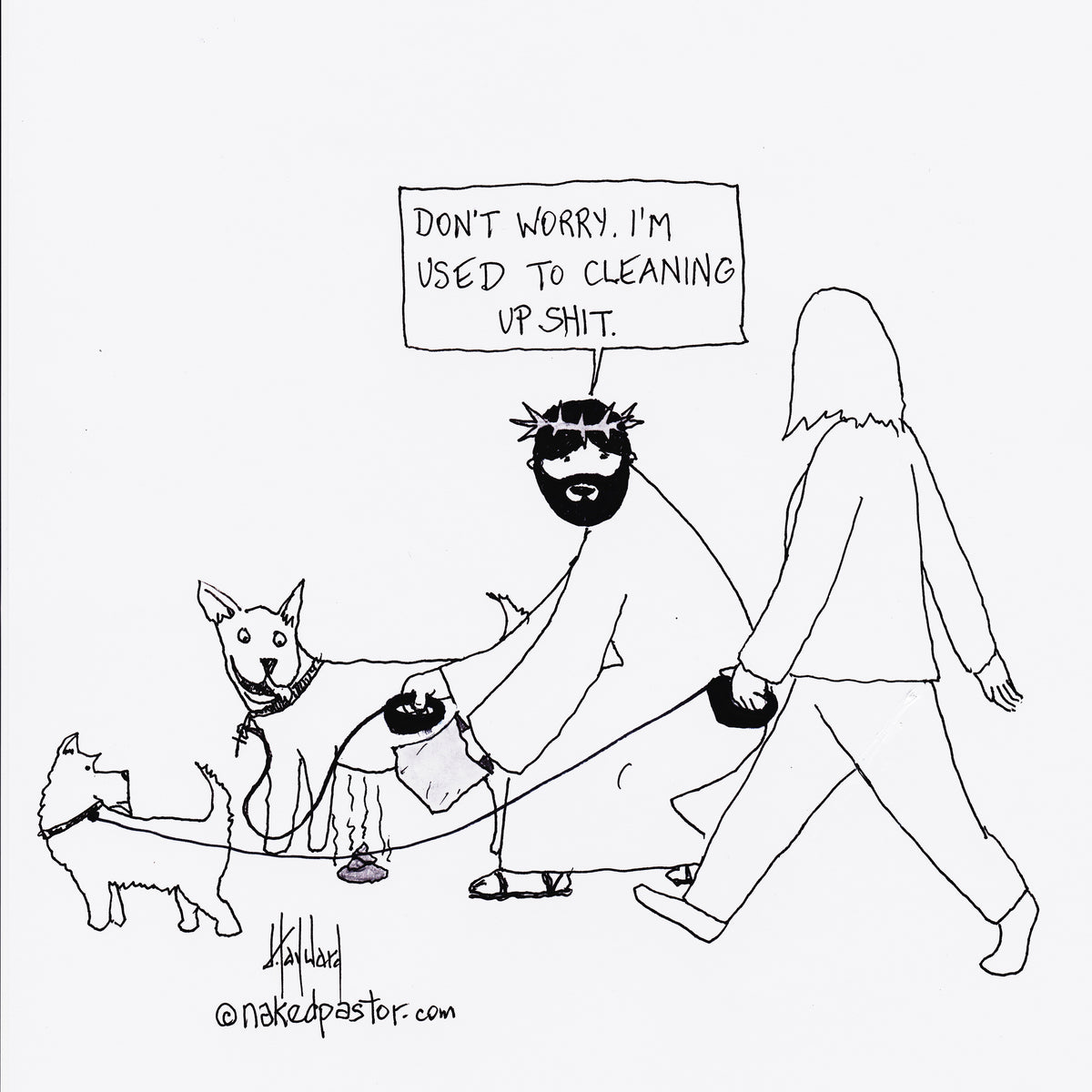 Jesus and Poop Bags Digital Cartoon - by nakedpastor