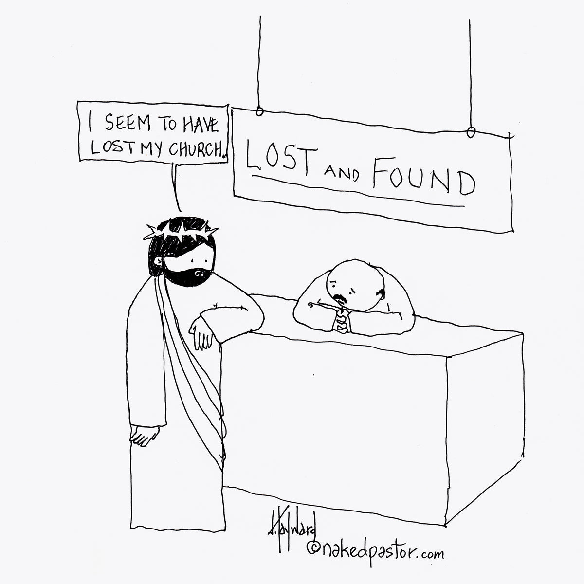 Jesus at the Lost and Found Digital Cartoon - by nakedpastor