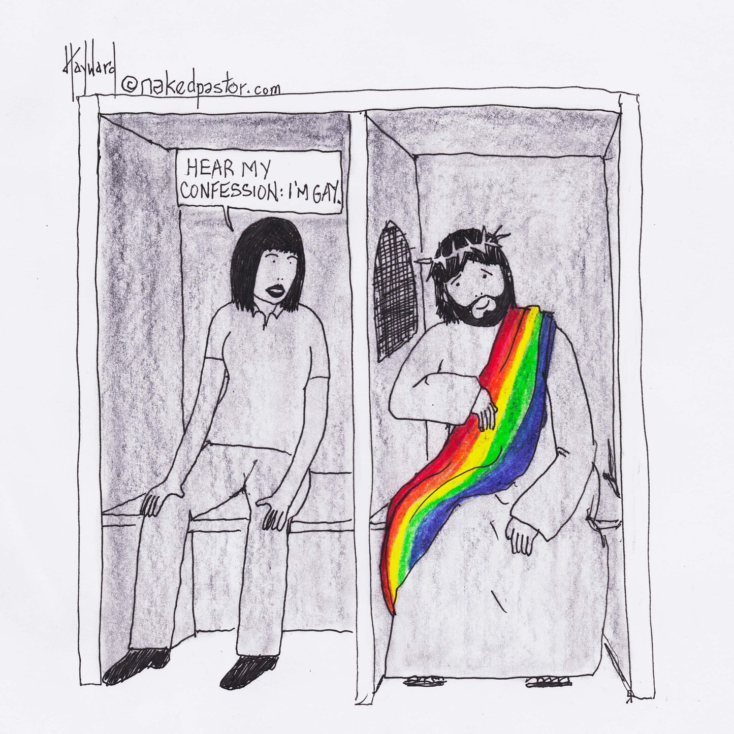 Jesus in the Confessional Digital Cartoon