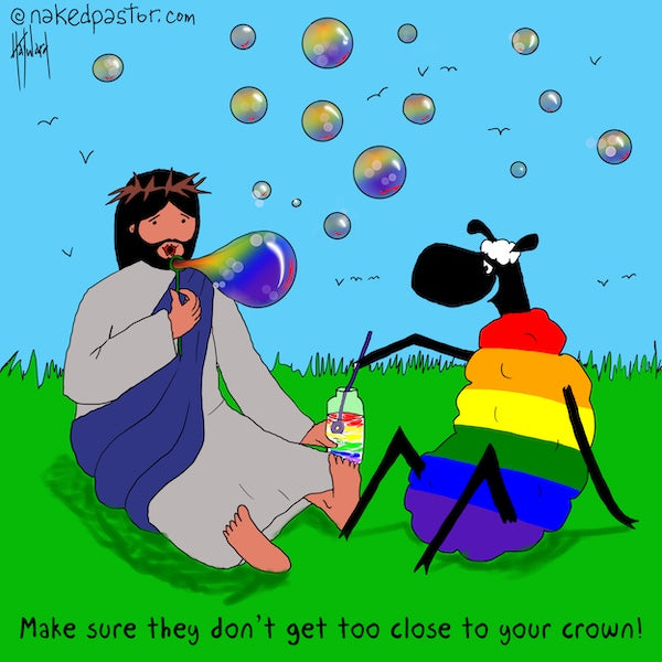 Jesus and Rainbow Bubbles Digital Cartoon